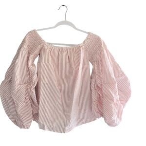 Petersyn Pink Striped Blouse with Puff Sleeves